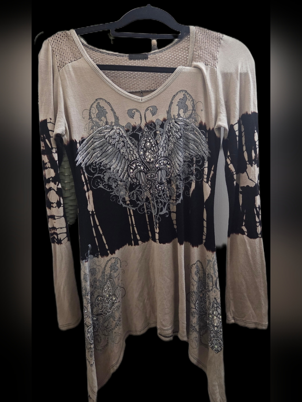 Vintage hard to find  Vocal Apparel embellished  wings long sleeve dress